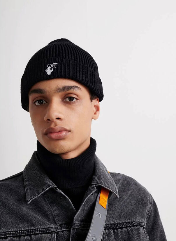 OFF-WHITE CAPPELLO HAND OFF WOOL RIB BEANIE Bianco, Nero Uomo | Susi