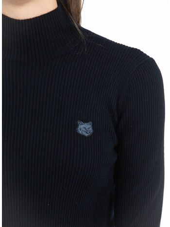 MAGLIONE TONAL FOX HEAD PATCH FINE RIBBED, P199 BLACK, small