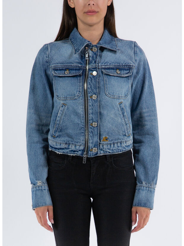 GIACCA ZIPPER BLUE DENIM JACKET, 7011 LIGHT BLUE WASH, large