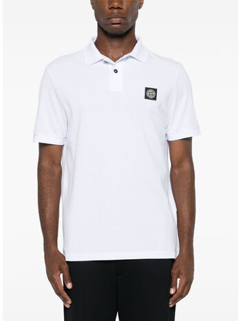 POLO IN PIQUET CON PATCH LOGO, V1001 BIANCO, small