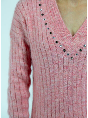 PULLOVER MOHAIR KNITTED V-NECK JUMPER, 8066 PINK MELANGE, small