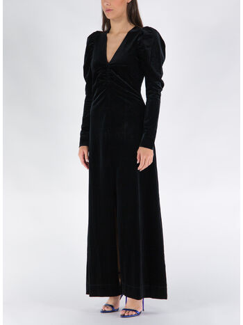 ABITO LUNGO VELVET JERSEY, 099 BLACK, small