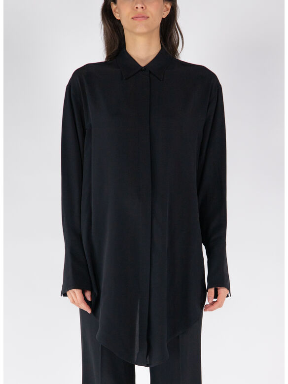 CAMICIA WRAP FRONT BLOUSE, 1 BLACK, medium