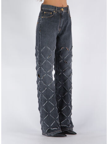 JEANS A GAMBA LARGA CON TAGLI, 1D430 GRIGIO SCURO, small