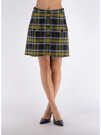 MINIGONNA A TRAPEZIO A QUADRI, 51 DARK KHAKI, small