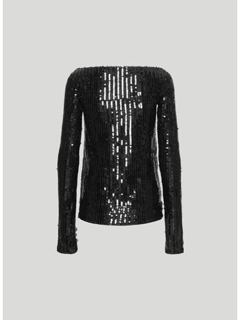 MAGLIA IN TESSUTO PAILLETTES, 1000 BLACK, small