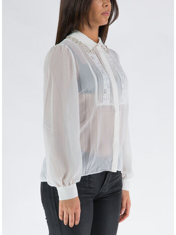 CAMICIA WHITE CHIFFON DIAMANTE DETAIL, WHITE, small