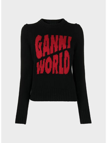 PULLOVER GRAPHIC GANNI WORLD, 099 BLACK, small
