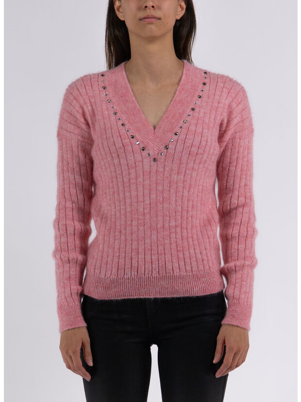PULLOVER MOHAIR KNITTED V-NECK JUMPER, 8066 PINK MELANGE, large