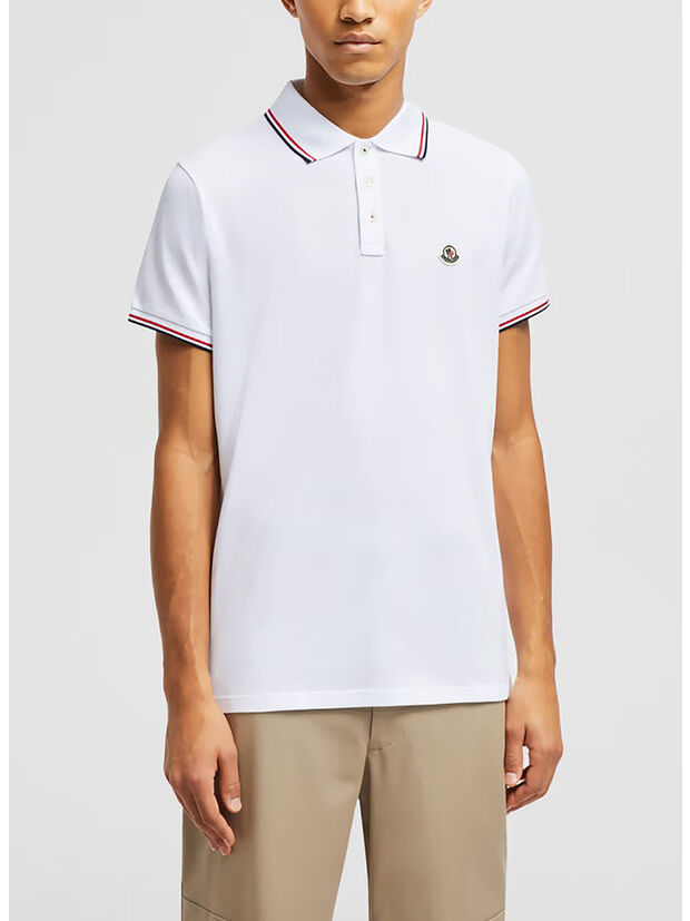 POLO A MANICHE CORTE CON LOGO RICAMATO, 001 WHITE, large