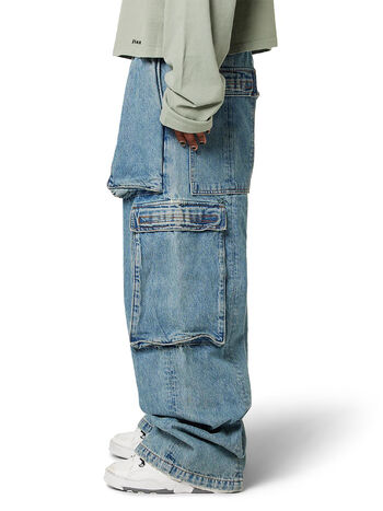 PANTALONE WIDE LEG CARGO B45 VINTAGE, D01-B22 INDIGO  DENIM VINTAGE, small