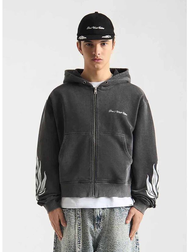 FELPA WESANDRA ZIP-HOODIE, WASHED BLACK, large