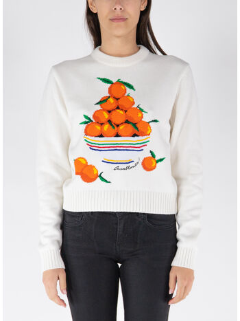 MAGLIONE PYRAMIDE D'ORANGES INTARSIA JUMPER, WHITE, small