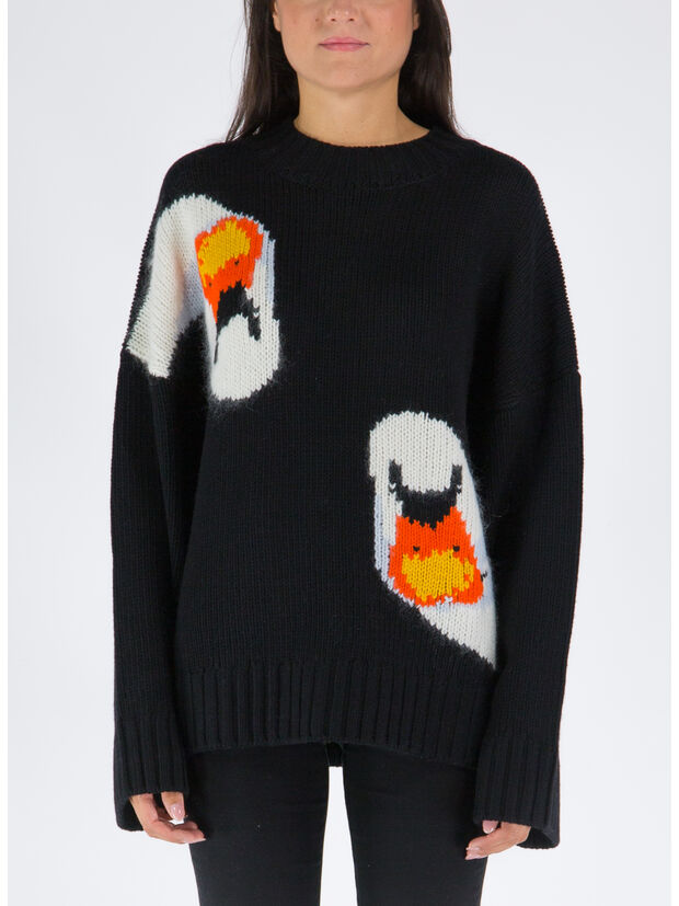 PULLOVER OVERSIZED SWAN CREWNECK JUMPER, 999 BLACK, large