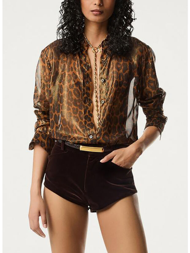 CAMICIA LAMINATED LEOPARD, XCABL CAMEL, large