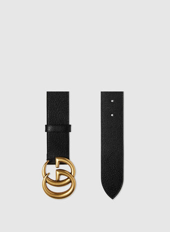 CINTURA IN PELLE CON FIBBIA DOPPIA G, 1000NERO, small