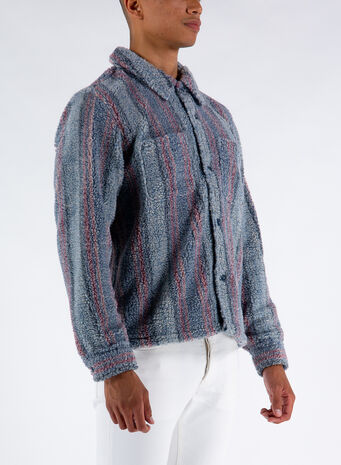 CAMICIA STRIPE SHERPA SHIRT, BLUE, small
