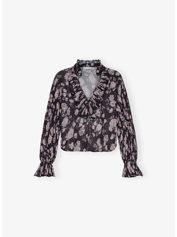 BLUSA PLEATED GEORGETTE CON COLLO A V, 252 PHANTOM, small