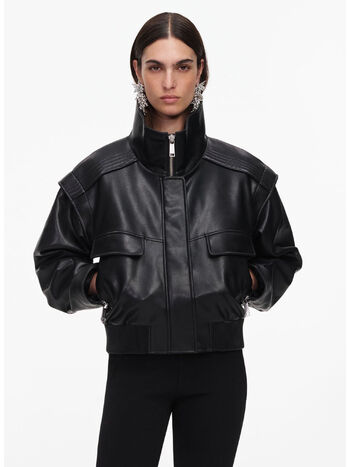 BOMBER FAUX IN PELLE, BLACK, small