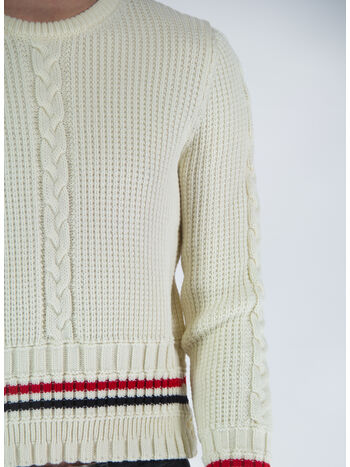 CARDIGAN  CABLE STITCH CLASSIC CREW NECK, 100 WHITE, small
