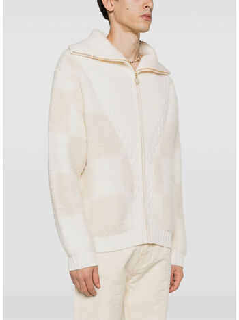 CARDIGAN CHECKED BOUCLE, 01 WHITE/ BEIGE, small