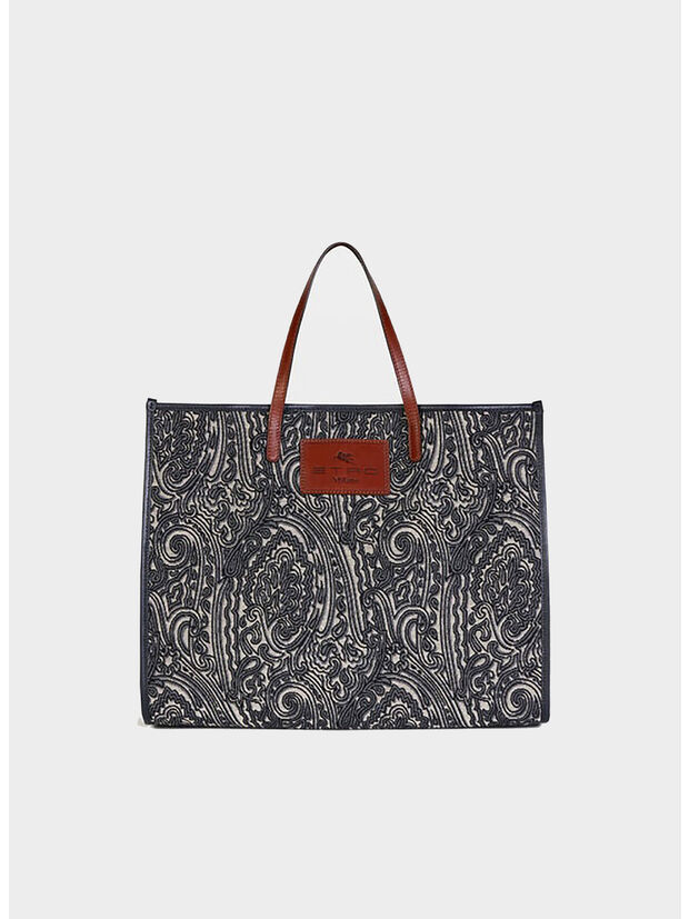 BORSA SHOPPING TELA MEDIA PAISLEY, 200 BLU, large