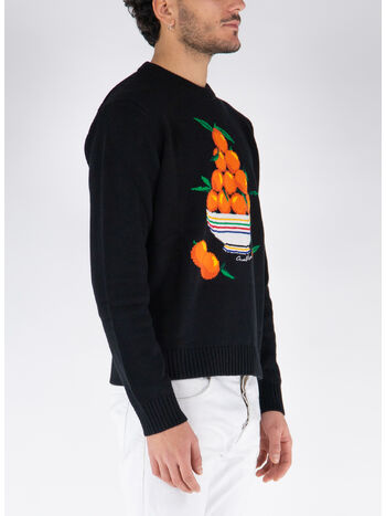FELPA PYRAMIDE D'ORANGES INTARSIA JUMPER, BLACK, small