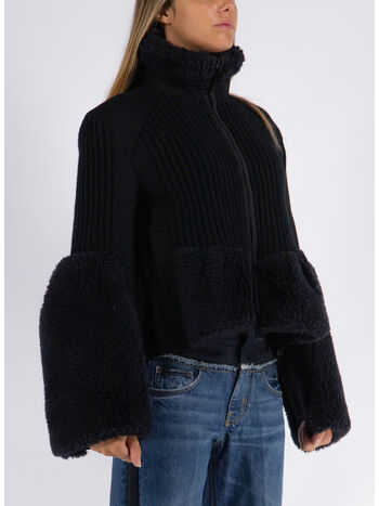 GIUBBOTTO FAUX KNIT BLOUSON, 001 BLACK, small