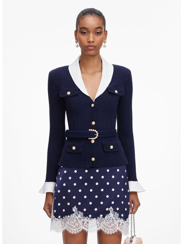 CARDIGAN RIBBED KNIT, NAVY, large