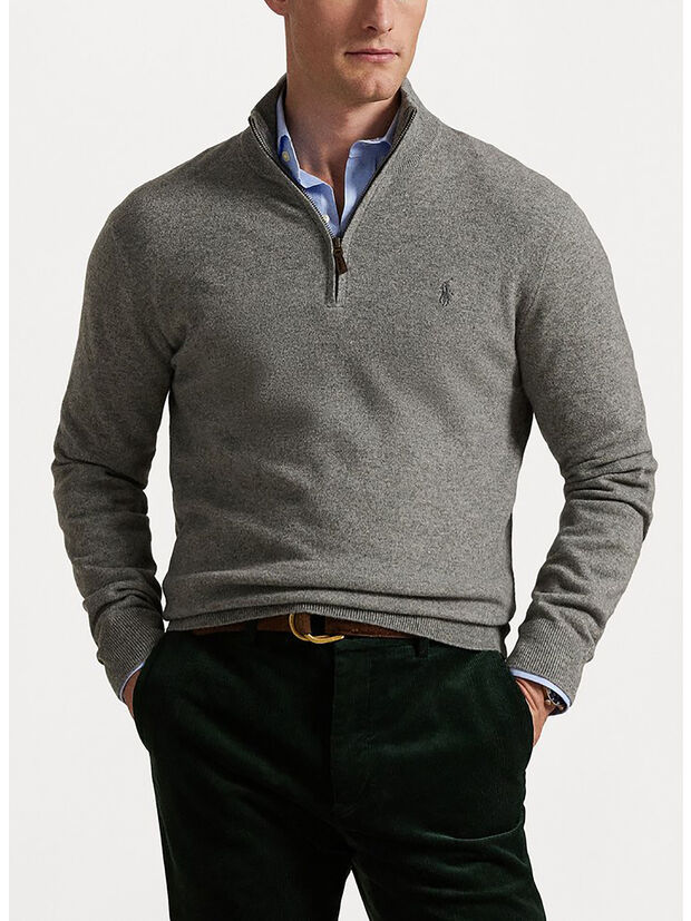 MAGLIONE IN LANA CON CERNIERA, FAWN GREY HEATHER, large