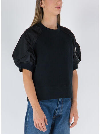 PULLOVER NYLON TWILL X SPONGE SWEAT, 001 BLACK, small