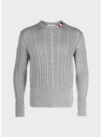 PULLOVER CABLE STITCH RELAXED CREWNECK, 055 LT GREY, small