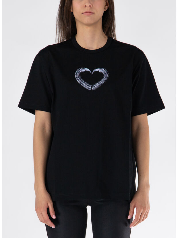 T-SHIRT GIROCOLLO CON STAMPA FRONTALE, BLACK, large
