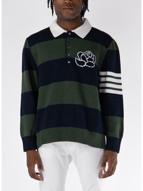 POLO ROSE ICON INTARSIA RUGBY STRIPE JERSEY, 320 DK GREEN, medium