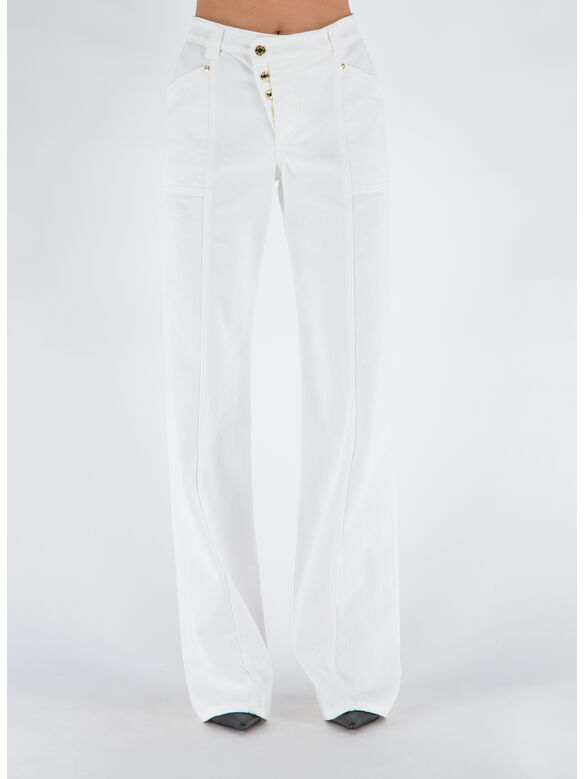 JEANS COMPACT DENIM WIDE LEG PANTS, AW003 CHALK, medium