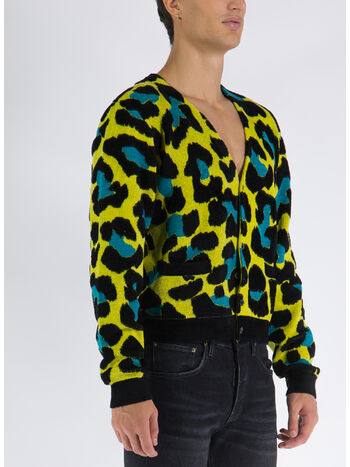 MAGLIONE CARDIGAN LEOPARD, 5Y200 ACID LIME/MULTICOLOR, small