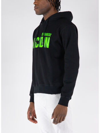 FELPA HOODIE ICON BLUR COOL, 971 BLACK/GREEN FLUO, small