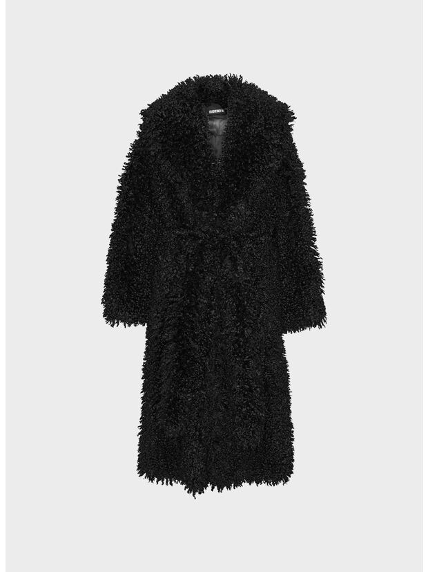 CAPPOTTO FAUX FUR BELTED, 100 BLACK, large
