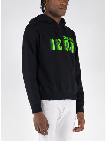FELPA HOODIE ICON BLUR COOL, 971 BLACK/GREEN FLUO, small