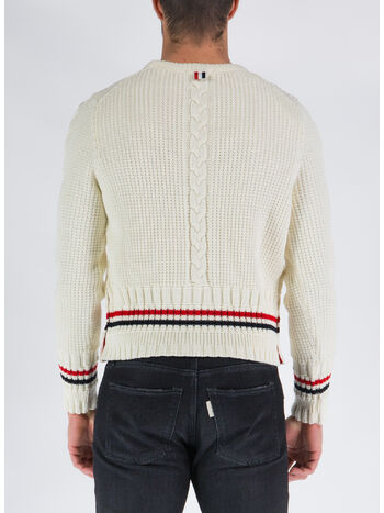 CARDIGAN  CABLE STITCH CLASSIC CREW NECK, 100 WHITE, small