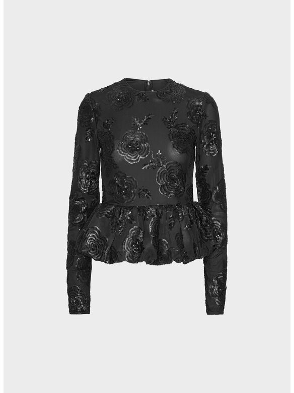 TOP SEQUINS BUBBLE, 100 BLACK, medium