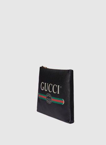 POUCH PRINT IN PELLE MISURA MEDIA, 8163NERO, small