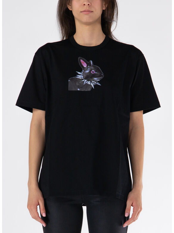T-SHIRT GIROCOLLO CON STAMPA FRONTALE, BLACK, medium