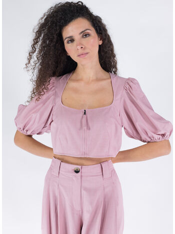 BLOUSE CROPPED  DREPEY MELANGE  ZIPPED, 545 PINK TULLE, small