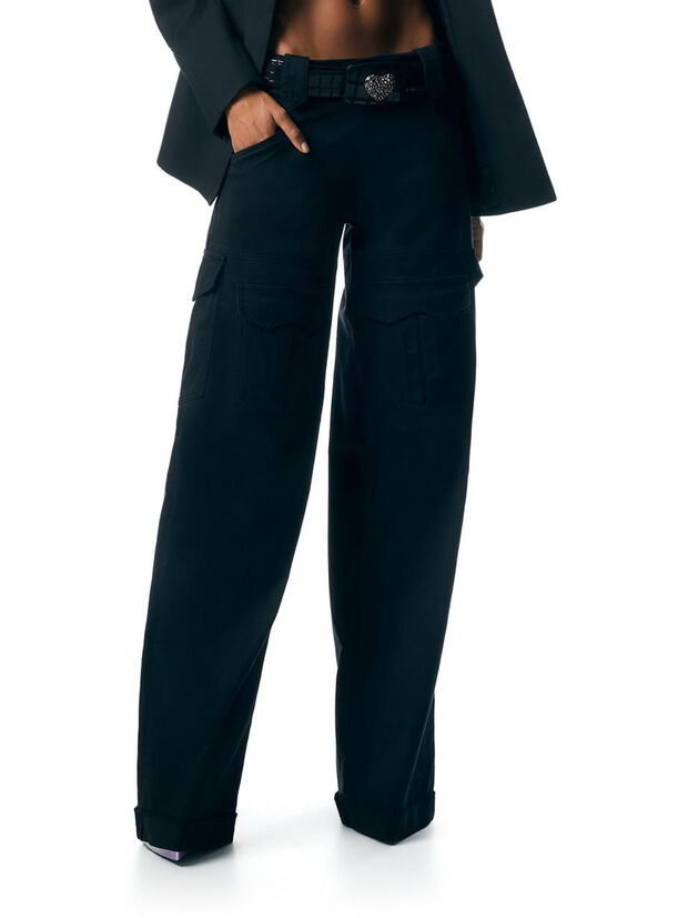PANTALONE WASHED COTTON GABARDINE, LB999 BLACK, large