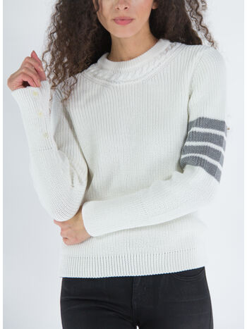 MAGLIONE PULLOVER HALF CARDIGAN STITCH CREW NECK, 100 WHITE, small