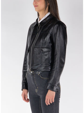 GIACCA SHINY GRAINY CALD LEATHER BLOUSON, LB999 BLACK, small