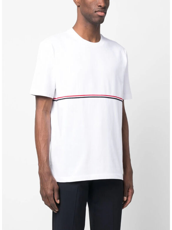 T-SHIRT SHORT SLEEVE TEE W/ RWB STRIPE, 100 WHITE, medium