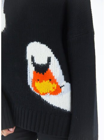PULLOVER OVERSIZED SWAN CREWNECK JUMPER, 999 BLACK, small