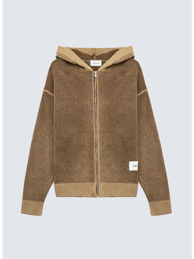 FELPA HOOD ZIP, C0761 TAUPE7DARK BROWN, large